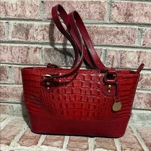 Women Brahmin Elegant Red Crocodile-Embossed Tote Bag